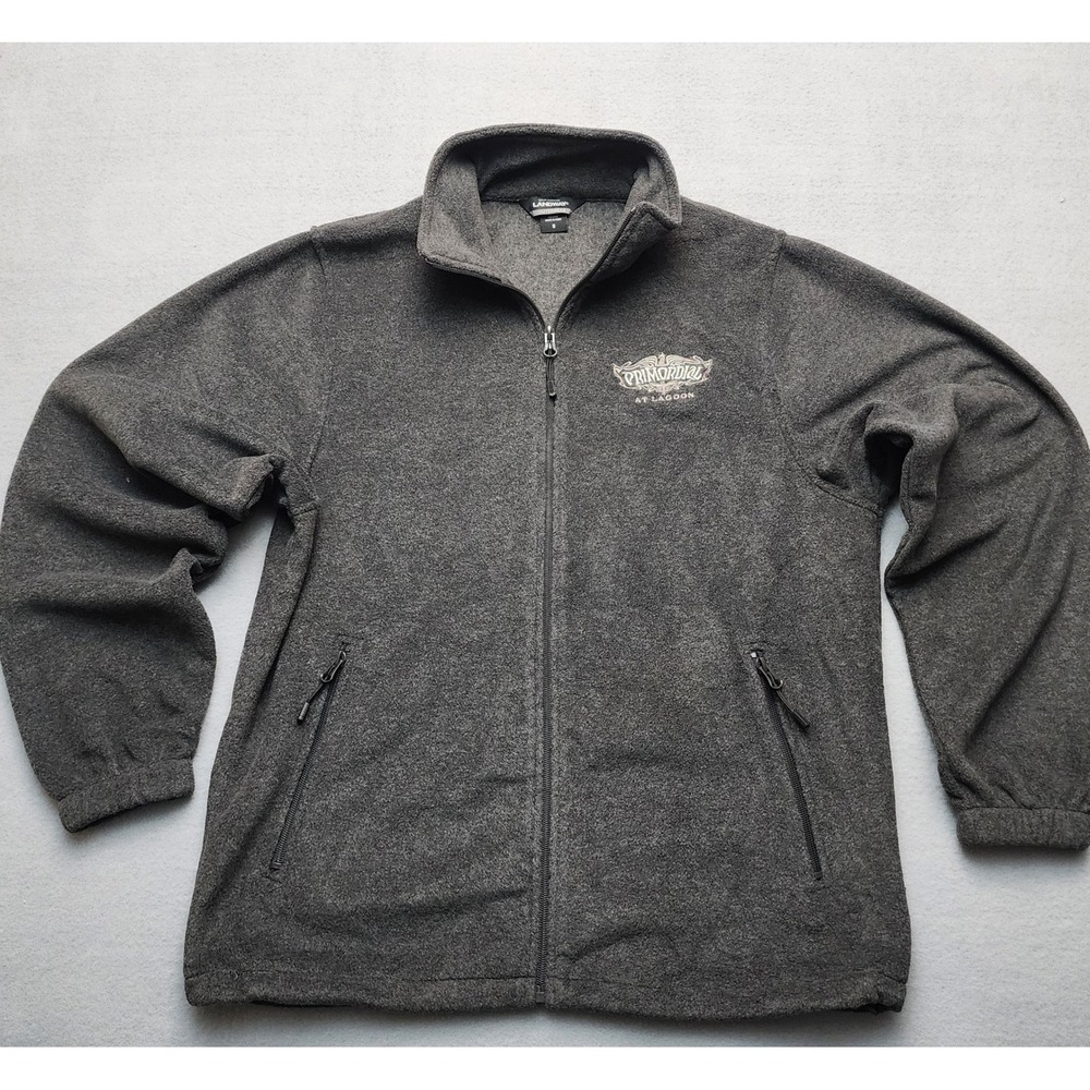 Landway Primordial at Lagoon Fleece Jacket Mens Small Gray Full Zip Embroidered